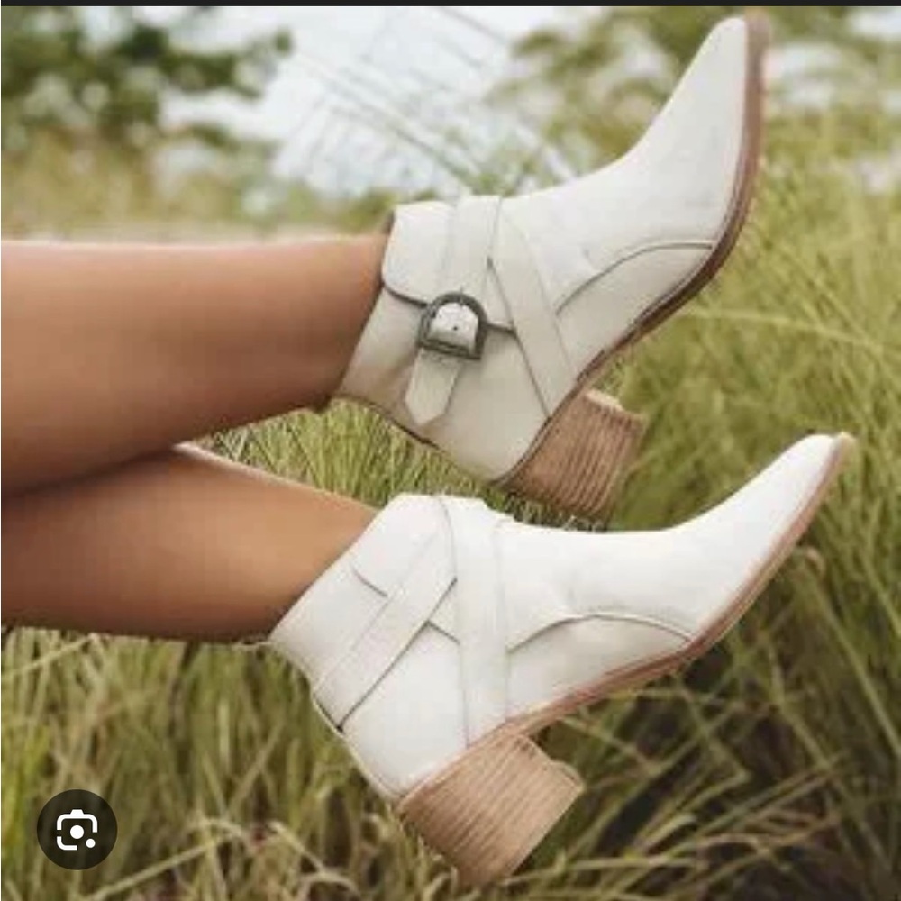 Free People Cream Ankle Boots with Buckle